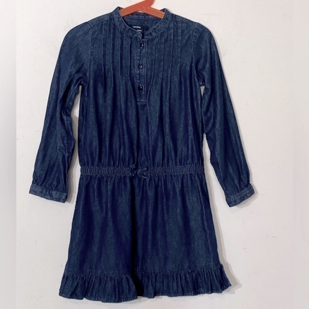 😍2/$20 Baby Gap Sz 5T 100% Cotton Denim Pleated Button Front Ruffles Dress